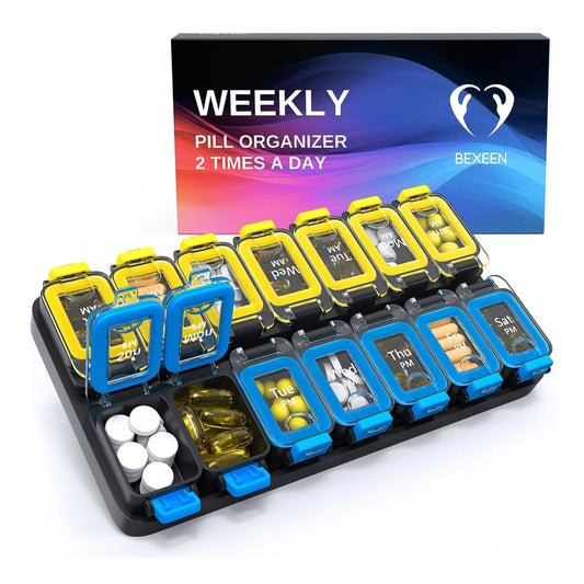 Weekly Pill Organizer 2 Times A Day Am Pm Pill Case Pill Box Yellowblue Plastic Anti Spier
