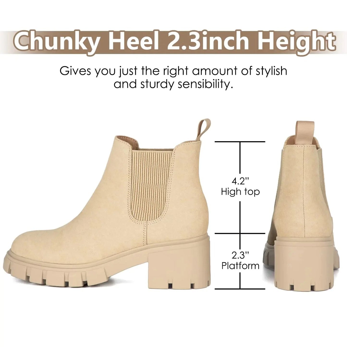 Athlefit Women's Chelsea Boots Fashion Lug Sole Chunky Heel Slip on Elastic Ankle Booties 10 Apricot Anti Spier