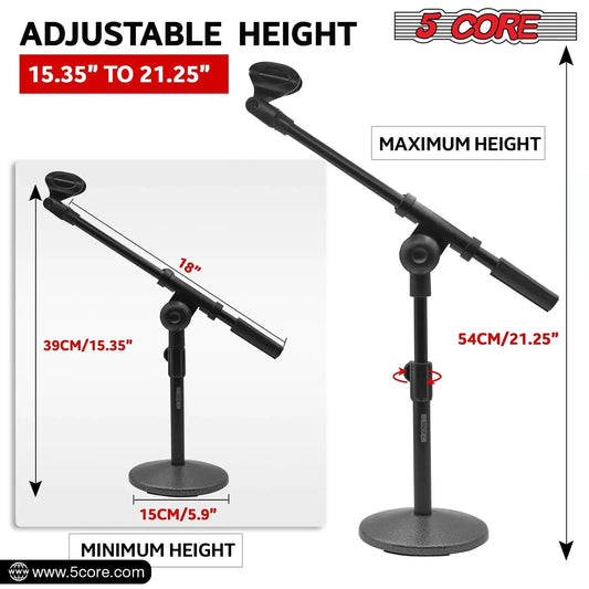 5Core Round Base Desktop Mic Stand Universal Desk Microphone Holder Table Top Stands BLACK Anti Spier