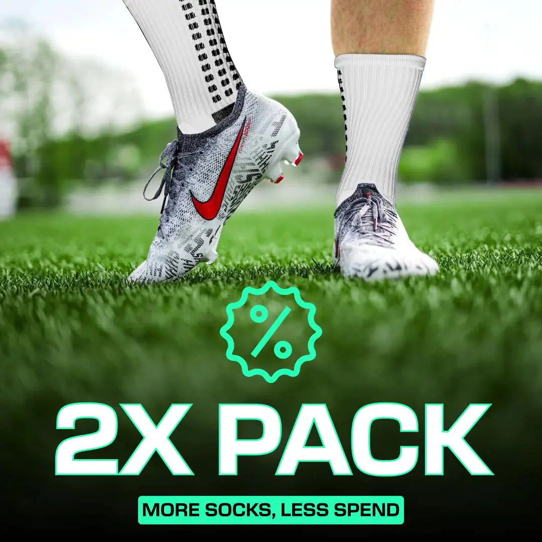 Lux Dual Grip Socks - Soccer Grip Socks for Men and Women. GripArray™ Performance & Comfort - Anti-Slip Grip Socks for Soccer Large White (2 Packs) Anti Spier