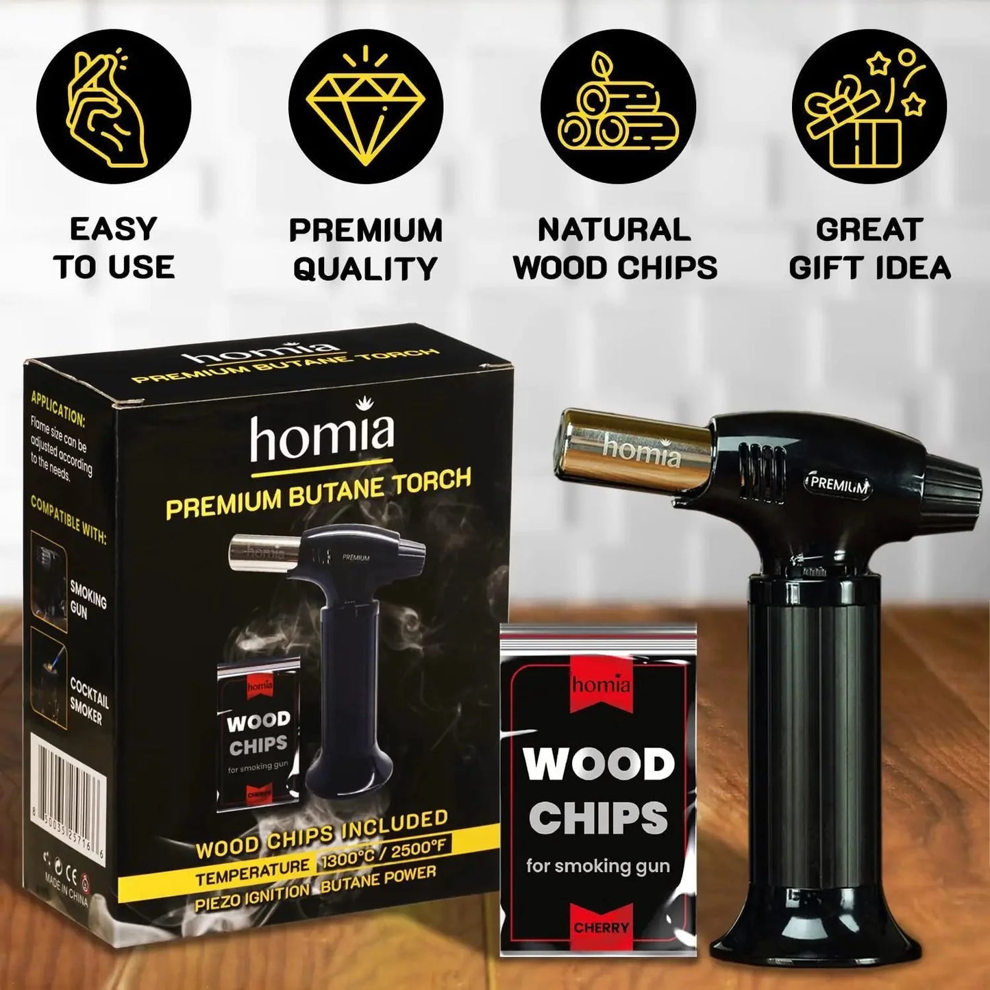 Butane Torch Adjustable Flame for Smoking Guns and Smokers with Wood Chips Bag Anti Spier