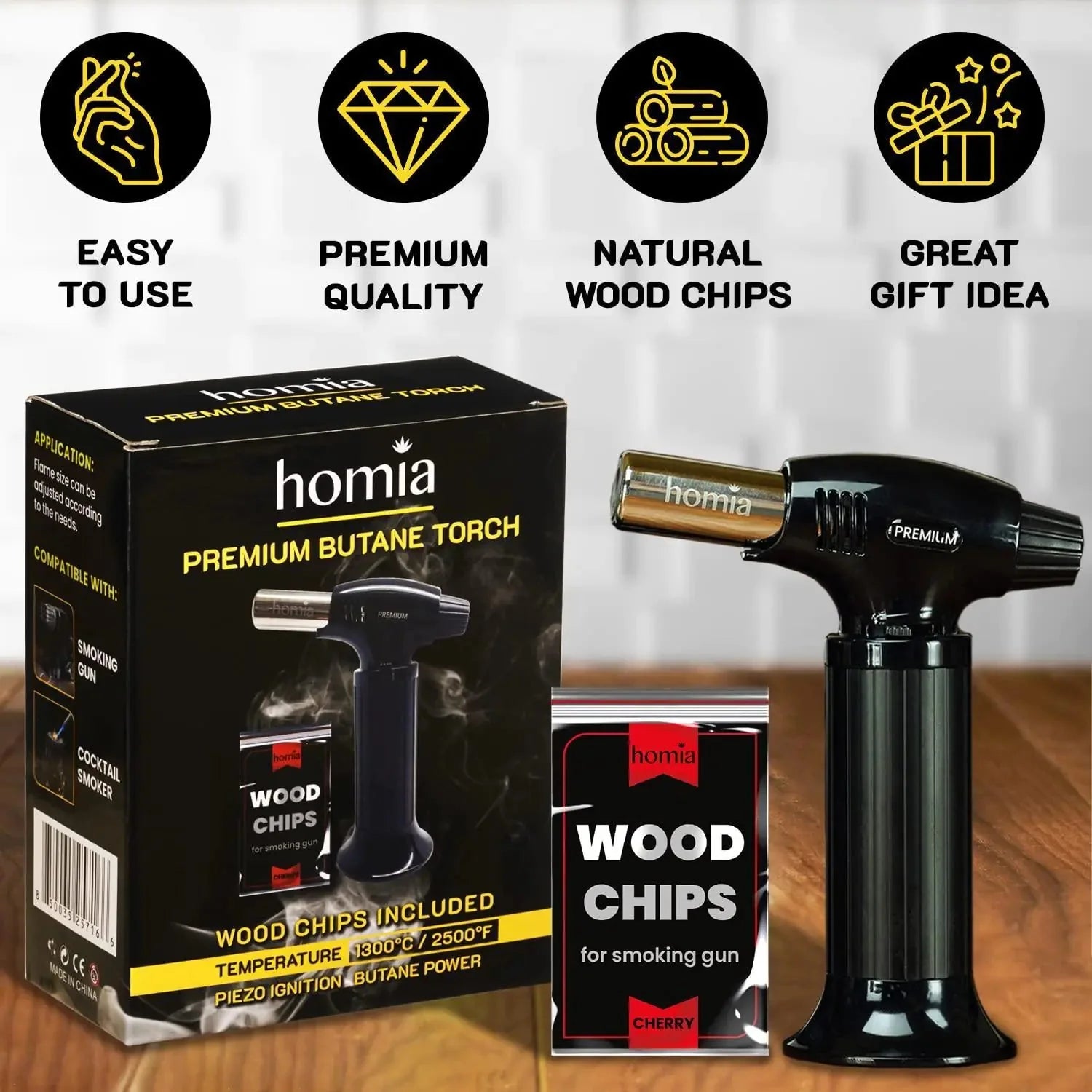 Butane Torch Adjustable Flame for Smoking Guns and Smokers with Wood Chips Bag Anti Spier