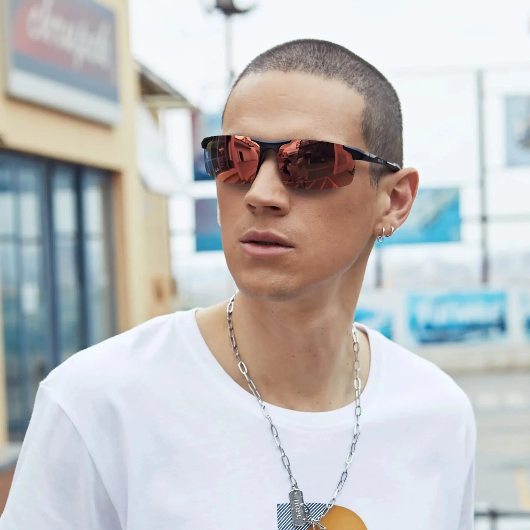 DUCO Mens Sports Polarized Sunglasses UV Protection Sunglasses for Men 8177s Black Frame Orange Lens Anti Spier