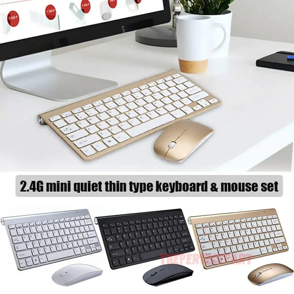 Mini Wireless Keyboard And Mouse Set Waterproof 2.4G For Mac Apple PC Computer Anti Spier