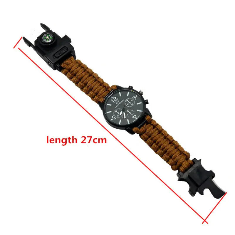 Outdoor Multi function Camping Survival Watch Bracelet Tools With LED Light Anti Spier