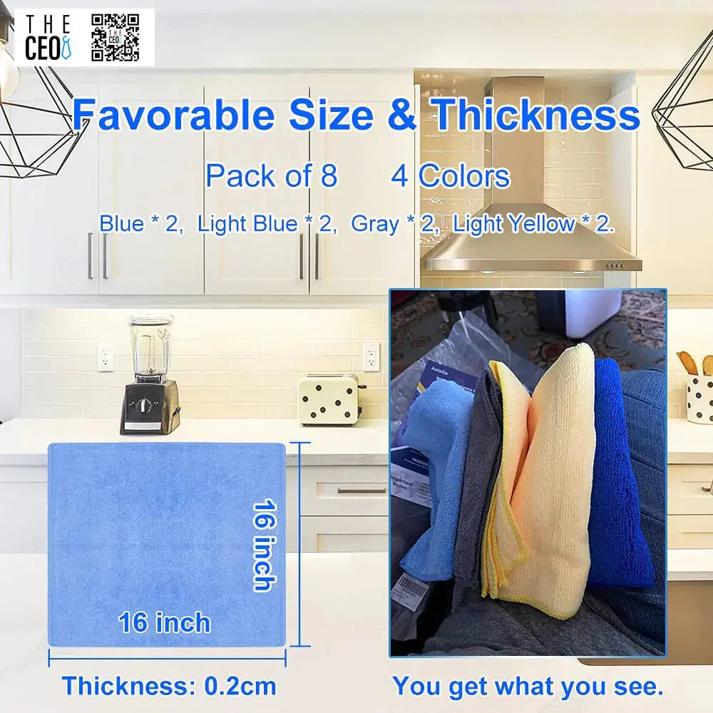 THE CEO Multipurpose Microfiber Cleaning Cloth - 8 Pack Anti Spier