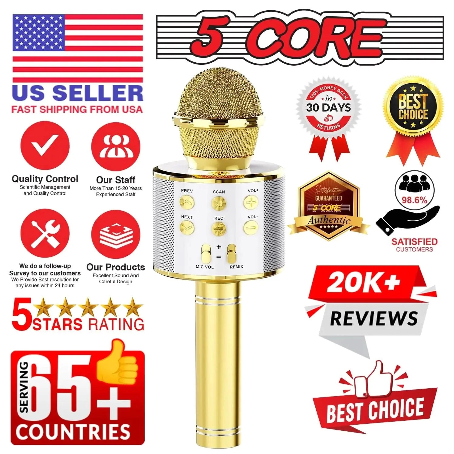 5Core Wireless Karaoke Microphone Bluetooth Mic Portable Handheld Microfonos Inalambricos Anti Spier