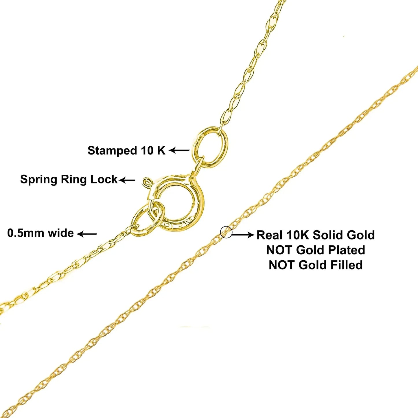 10K Gold 0.5 mm Slender & Dainty Fine Rope Chain Necklace - Anti Spier - Anti Spier - 