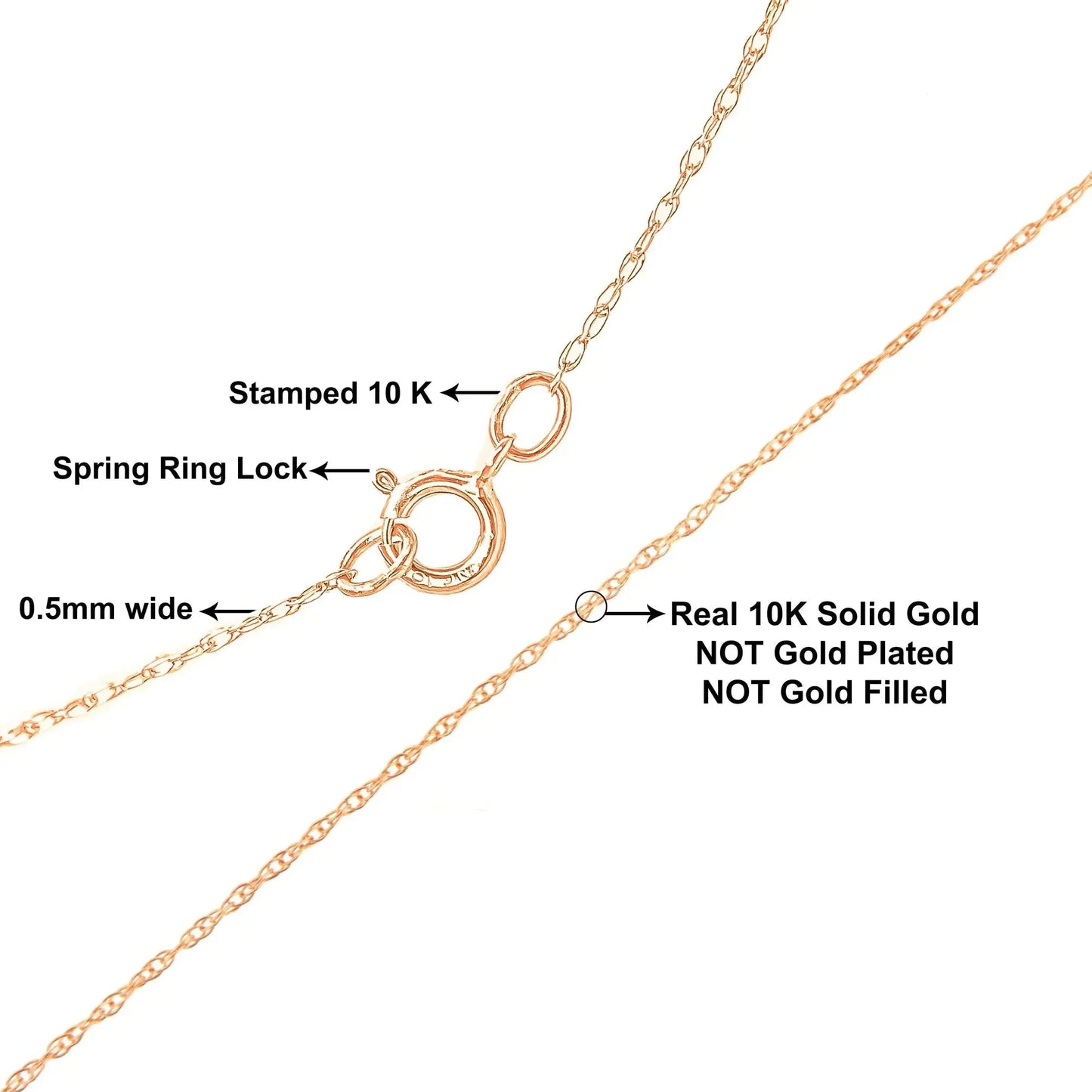 10K Gold 0.5 mm Slender & Dainty Fine Rope Chain Necklace - Anti Spier - Anti Spier - 