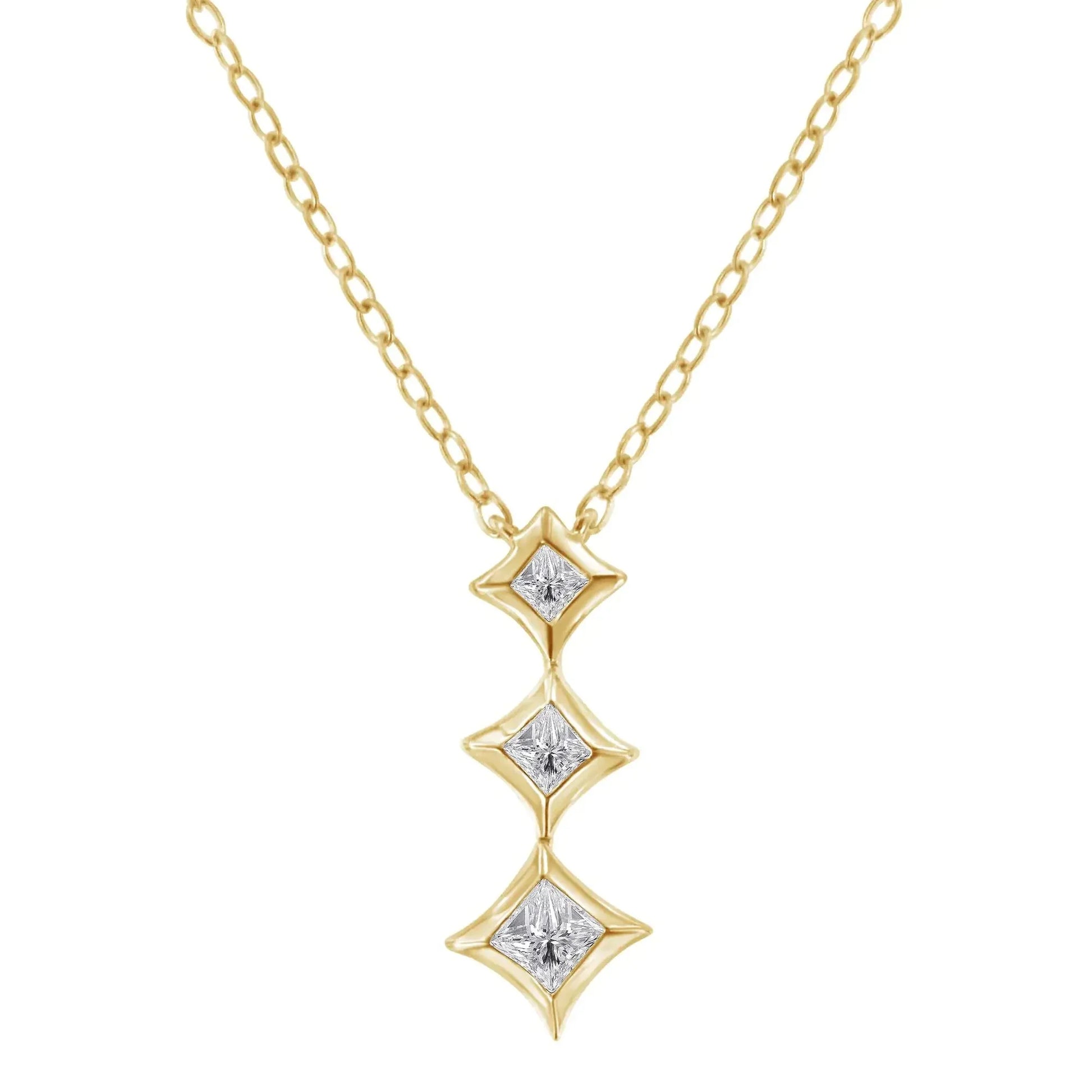 10K Gold 1/5 Cttw Princess Cut Diamond 3 Stone Drop 18" Pendant Necklace (H - I Color, SI2 - I1 Clarity) - Anti Spier - Anti Spier - necklace