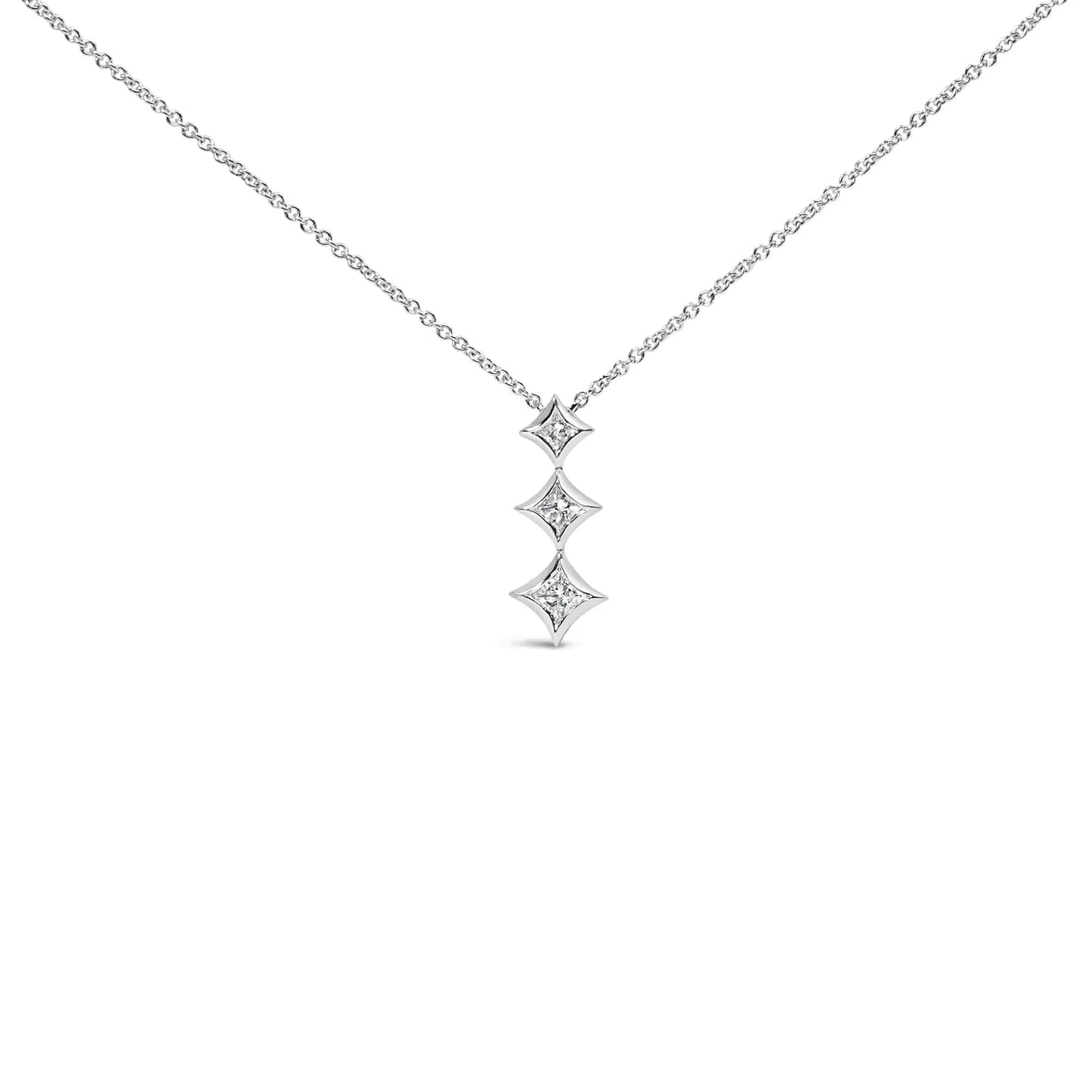 10K Gold 1/5 Cttw Princess Cut Diamond 3 Stone Drop 18" Pendant Necklace (H - I Color, SI2 - I1 Clarity) - Anti Spier - Anti Spier - necklace