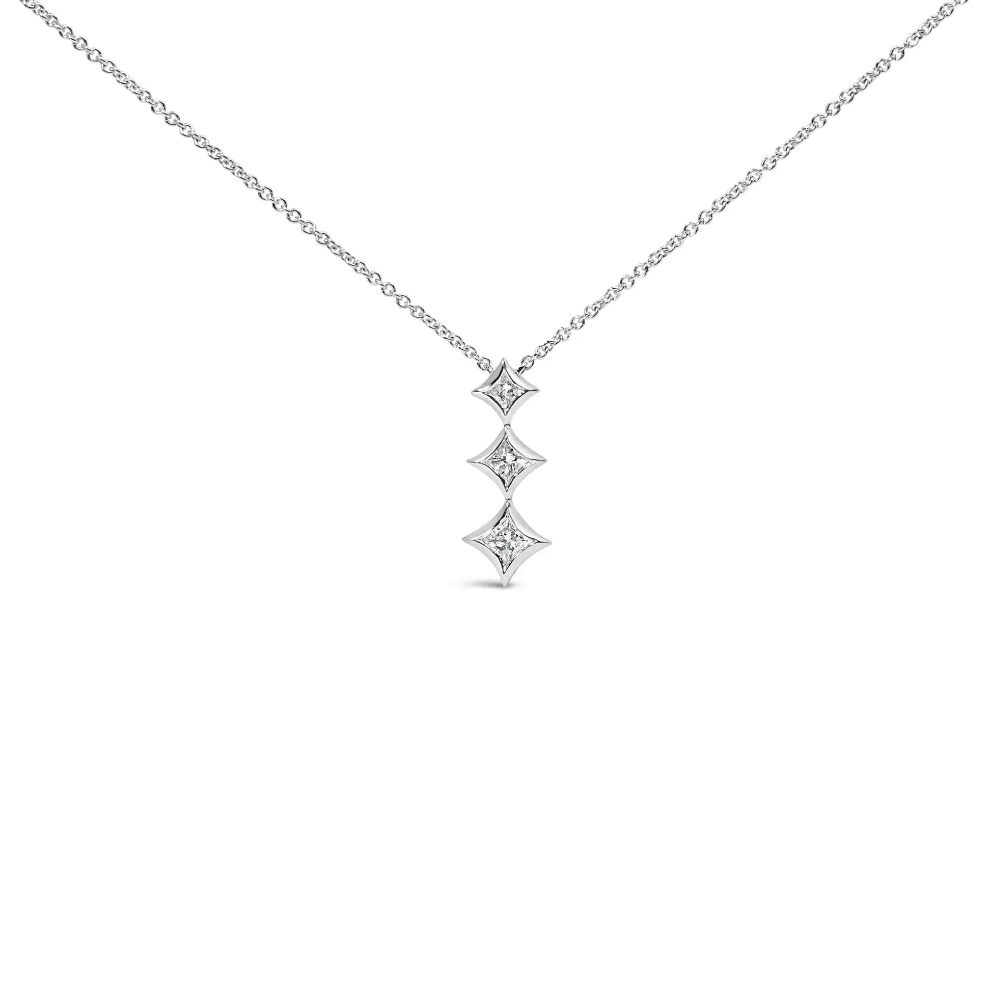 10K Gold 1/5 Cttw Princess Cut Diamond 3 Stone Drop 18" Pendant Necklace (H - I Color, SI2 - I1 Clarity) - Anti Spier - Anti Spier - necklace