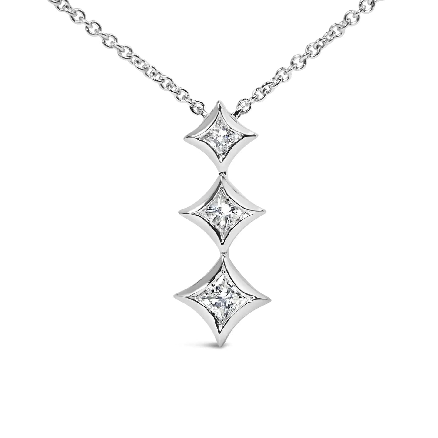 10K Gold 1/5 Cttw Princess Cut Diamond 3 Stone Drop 18" Pendant Necklace (H - I Color, SI2 - I1 Clarity) - Anti Spier - Anti Spier - necklace