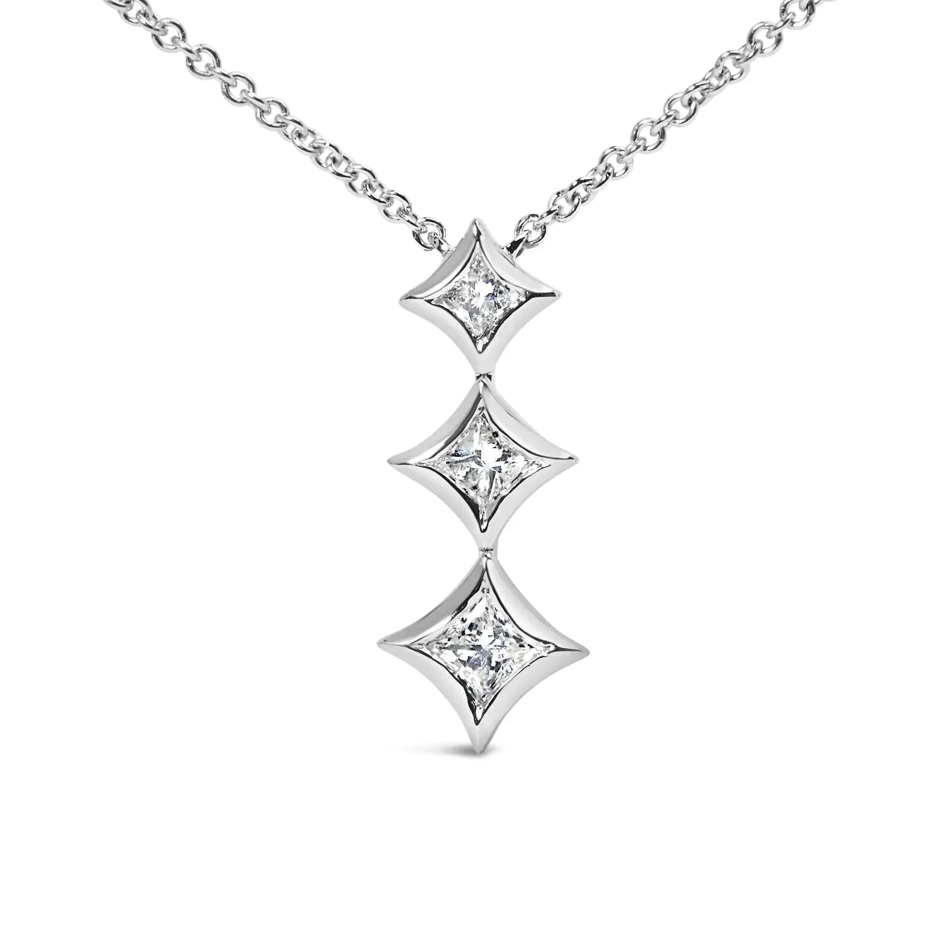 10K Gold 1/5 Cttw Princess Cut Diamond 3 Stone Drop 18" Pendant Necklace (H - I Color, SI2 - I1 Clarity) - Anti Spier - Anti Spier - necklace