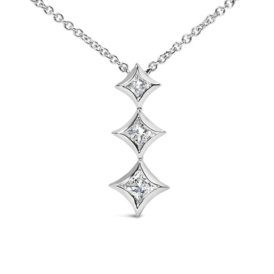 10K Gold 1/5 Cttw Princess Cut Diamond 3 Stone Drop 18" Pendant Necklace (H - I Color, SI2 - I1 Clarity) - Anti Spier - Anti Spier - necklace