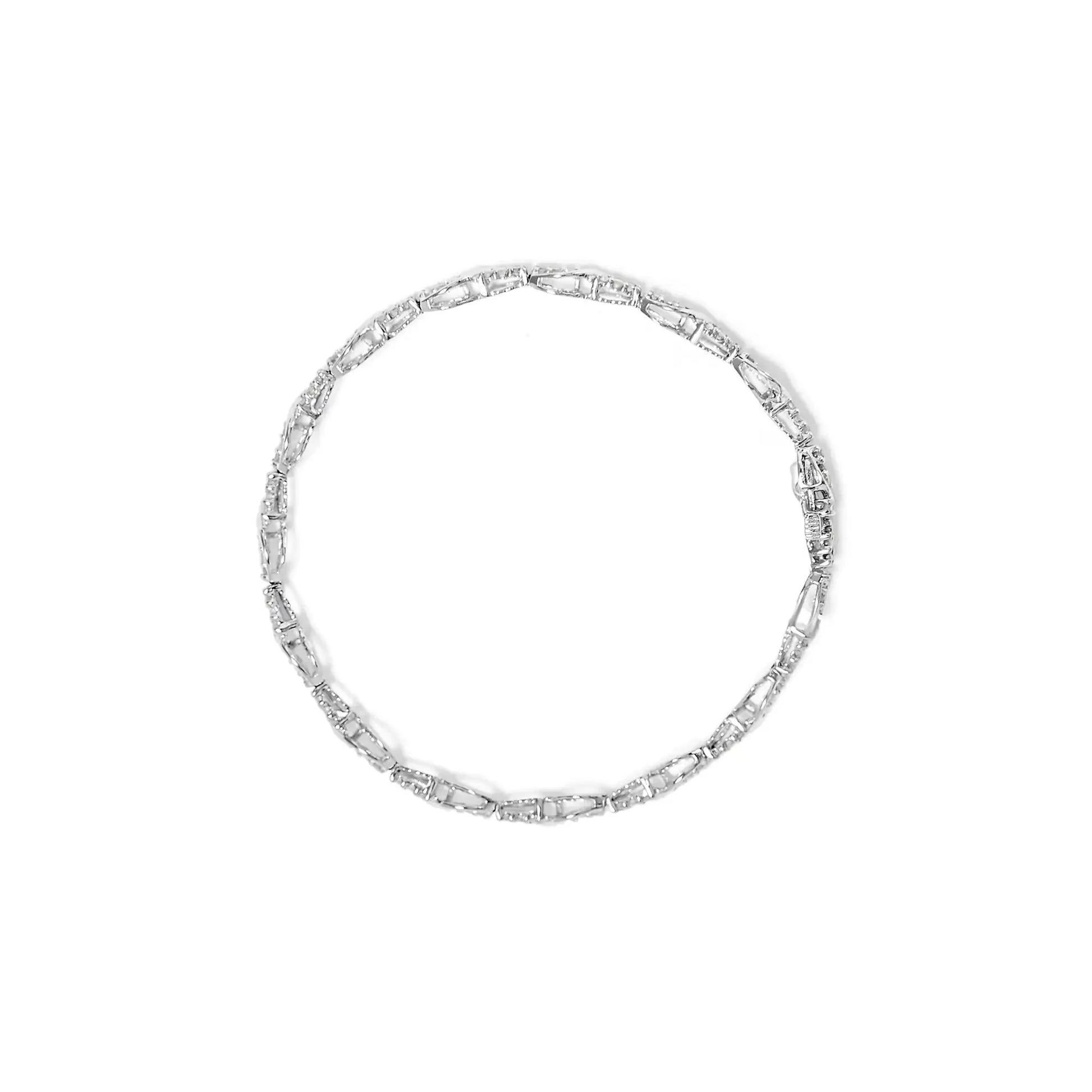 10K White Gold 1.00 Cttw Round - Cut Diamond Tennis Bracelet with Swirl Link (H - I Color, I3 Clarity) - 7" Inches - Anti Spier - Anti Spier - bracelet