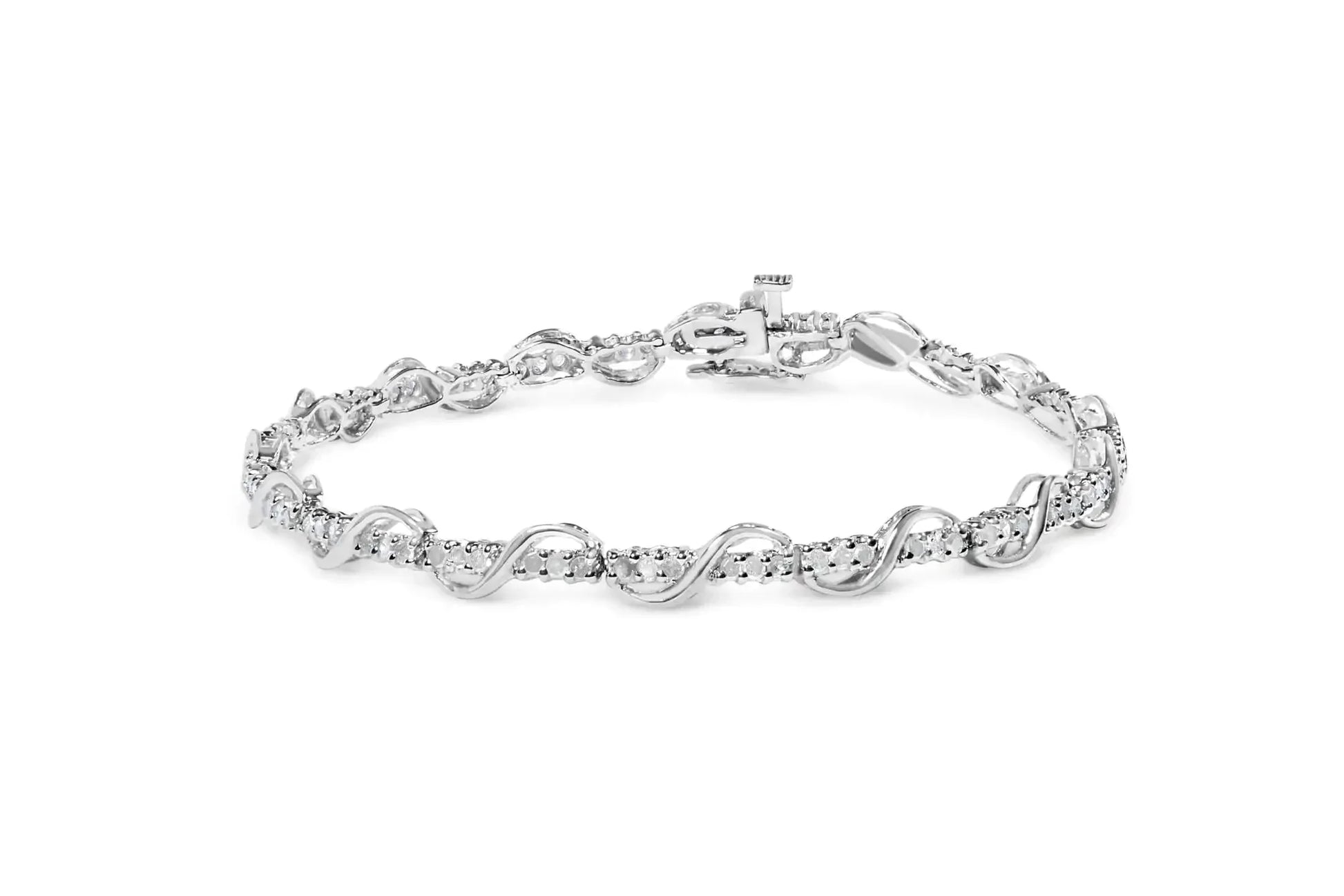 10K White Gold 1.00 Cttw Round - Cut Diamond Tennis Bracelet with Swirl Link (H - I Color, I3 Clarity) - 7" Inches - Anti Spier - Anti Spier - bracelet