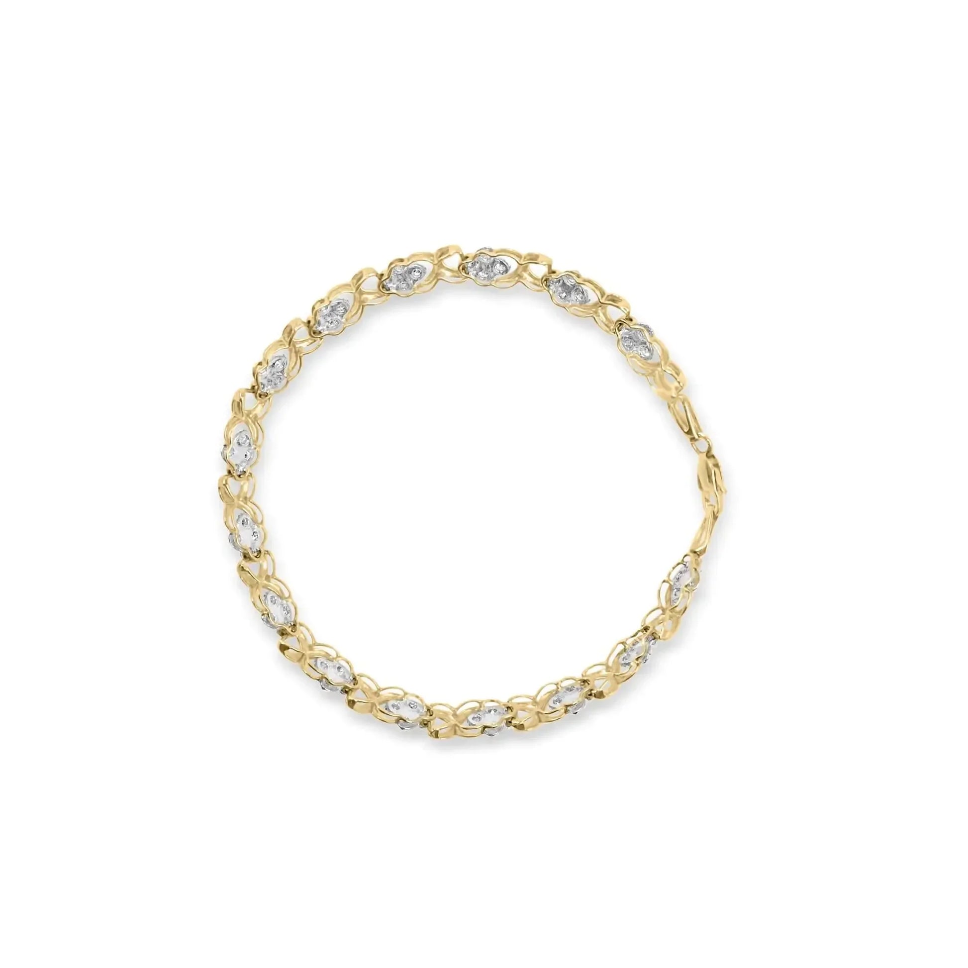 10K Yellow Gold 1.00 Cttw Diamond 5 Stone Floral Cluster and "X" Link 7" Bracelet (I - J Color, I3 Clarity) - Anti Spier - Anti Spier - bracelet