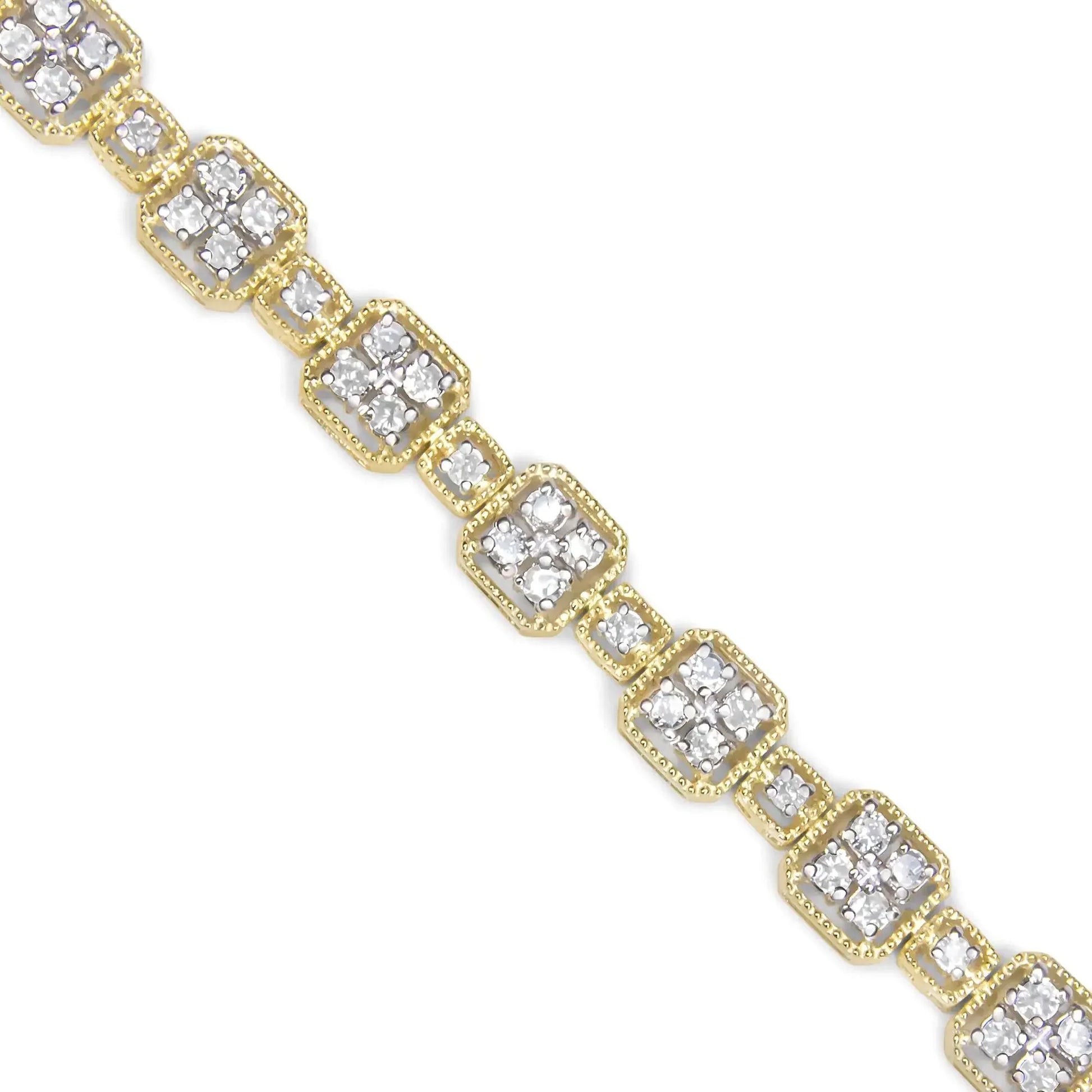 10K Yellow Gold 2.0 Cttw Diamond Square Link Bracelet (J - K Color, I2 - I3 Clarity) - Size 7.25" - Anti Spier - Anti Spier - bracelet