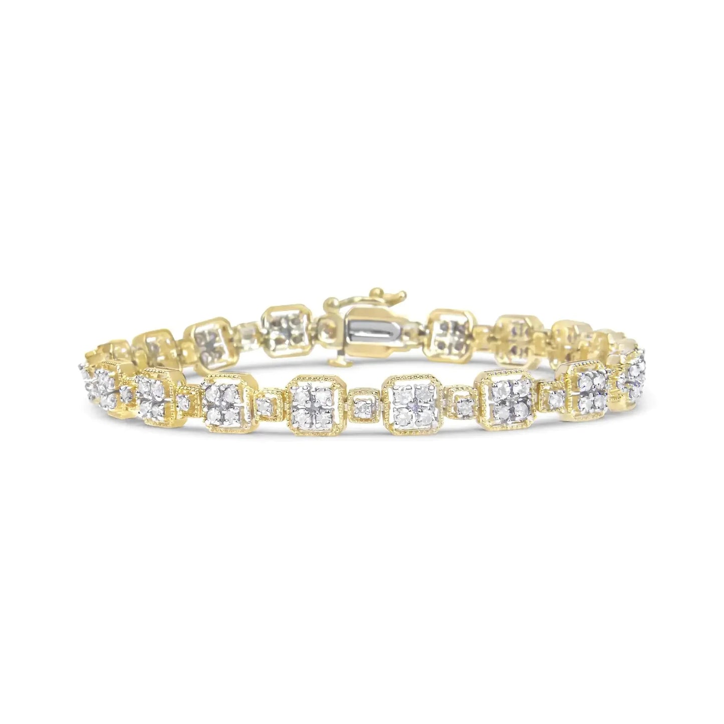 10K Yellow Gold 2.0 Cttw Diamond Square Link Bracelet (J - K Color, I2 - I3 Clarity) - Size 7.25" - Anti Spier - Anti Spier - bracelet