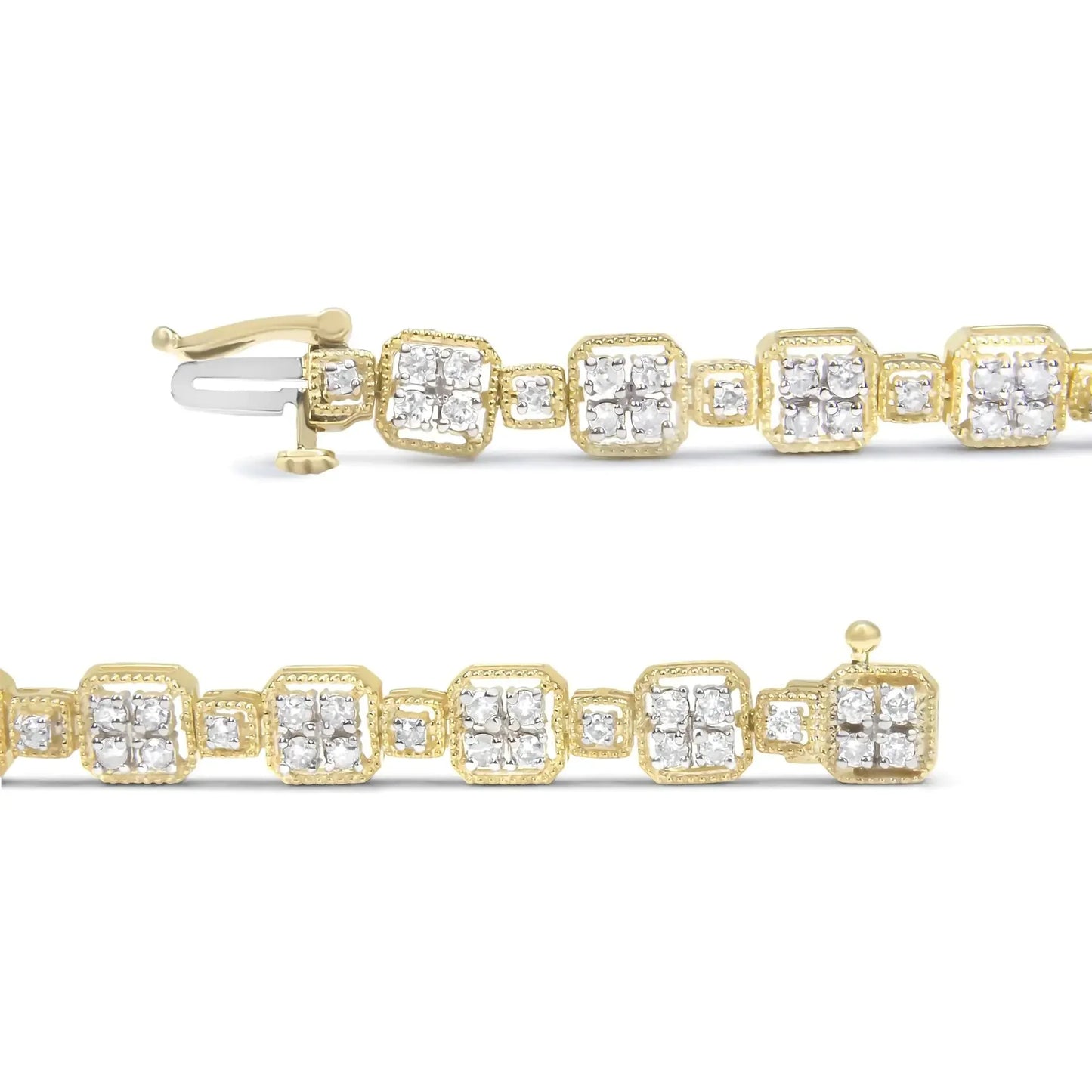 10K Yellow Gold 2.0 Cttw Diamond Square Link Bracelet (J - K Color, I2 - I3 Clarity) - Size 7.25" - Anti Spier - Anti Spier - bracelet