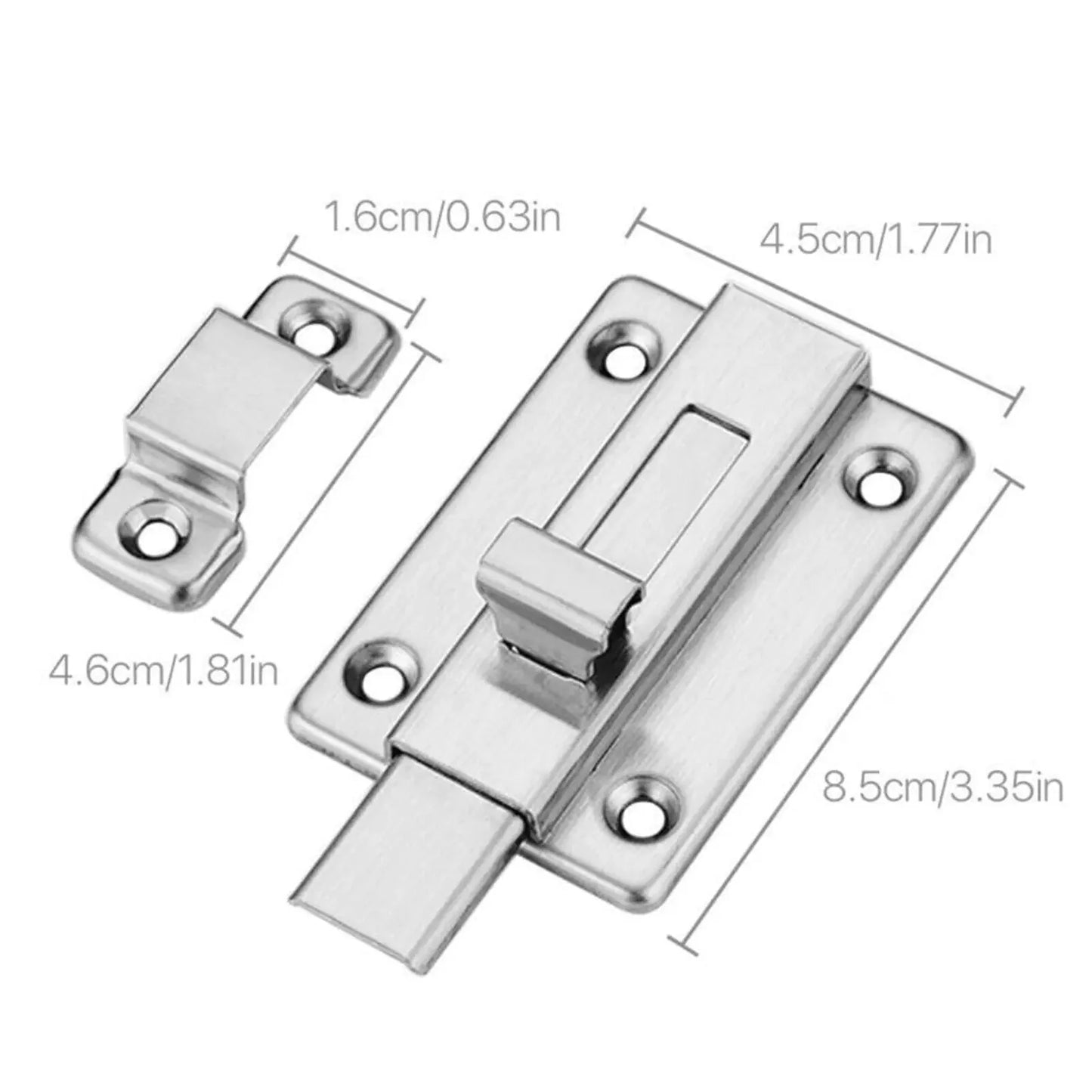 2Pcs Stainless Steel Latch Sliding Silver Doors Lock Keyless Door Bolt For Doors Anti Spier