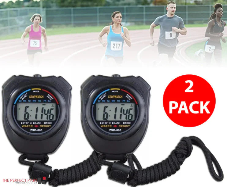 2PCS SET Digital Stopwatch Sports Counter Chronograph Date Timer Odometer Watch Anti Spier