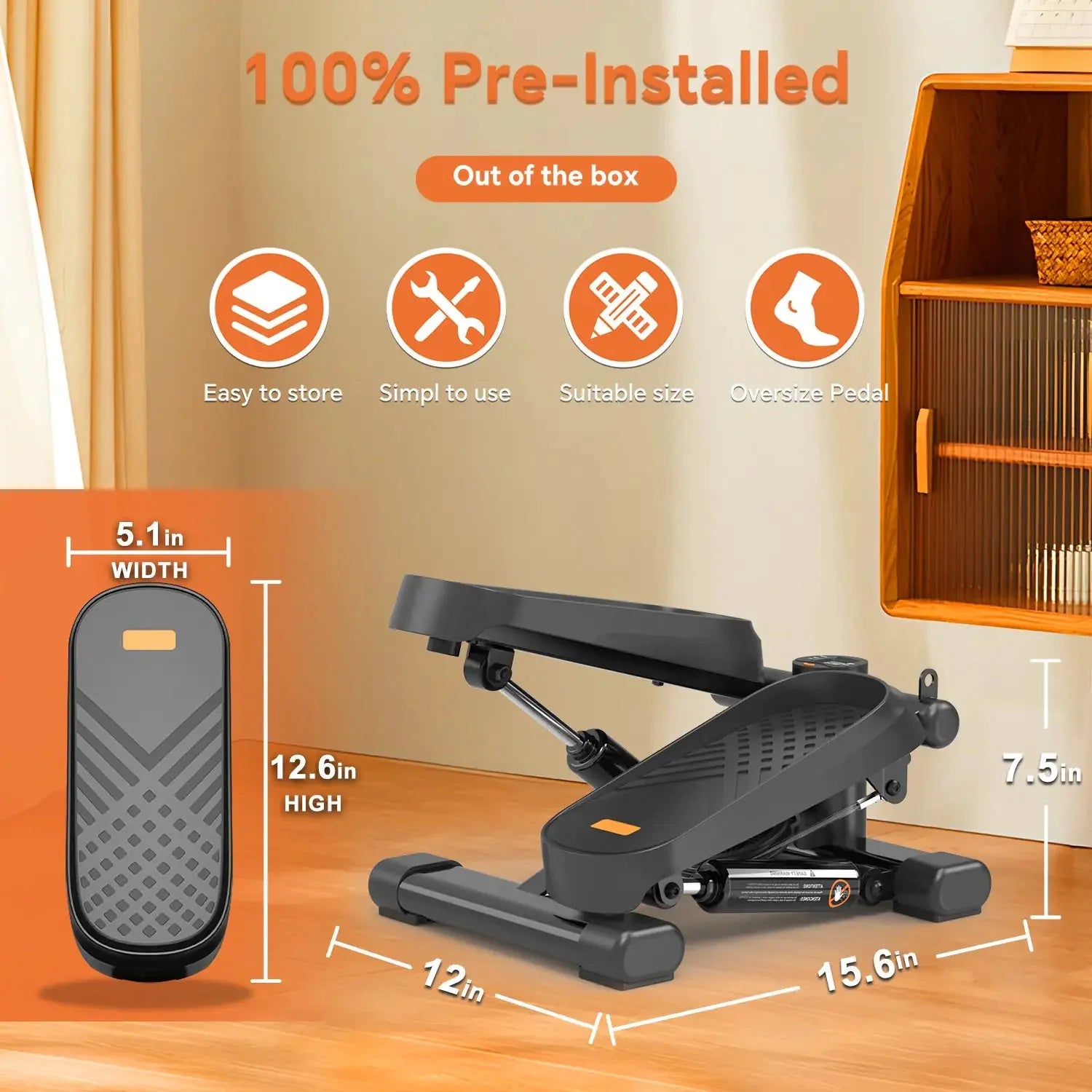 Home Office Exercise 330LBS Capacity Mini Stepper With Resistance Bands And LCD Monitor Anti Spier