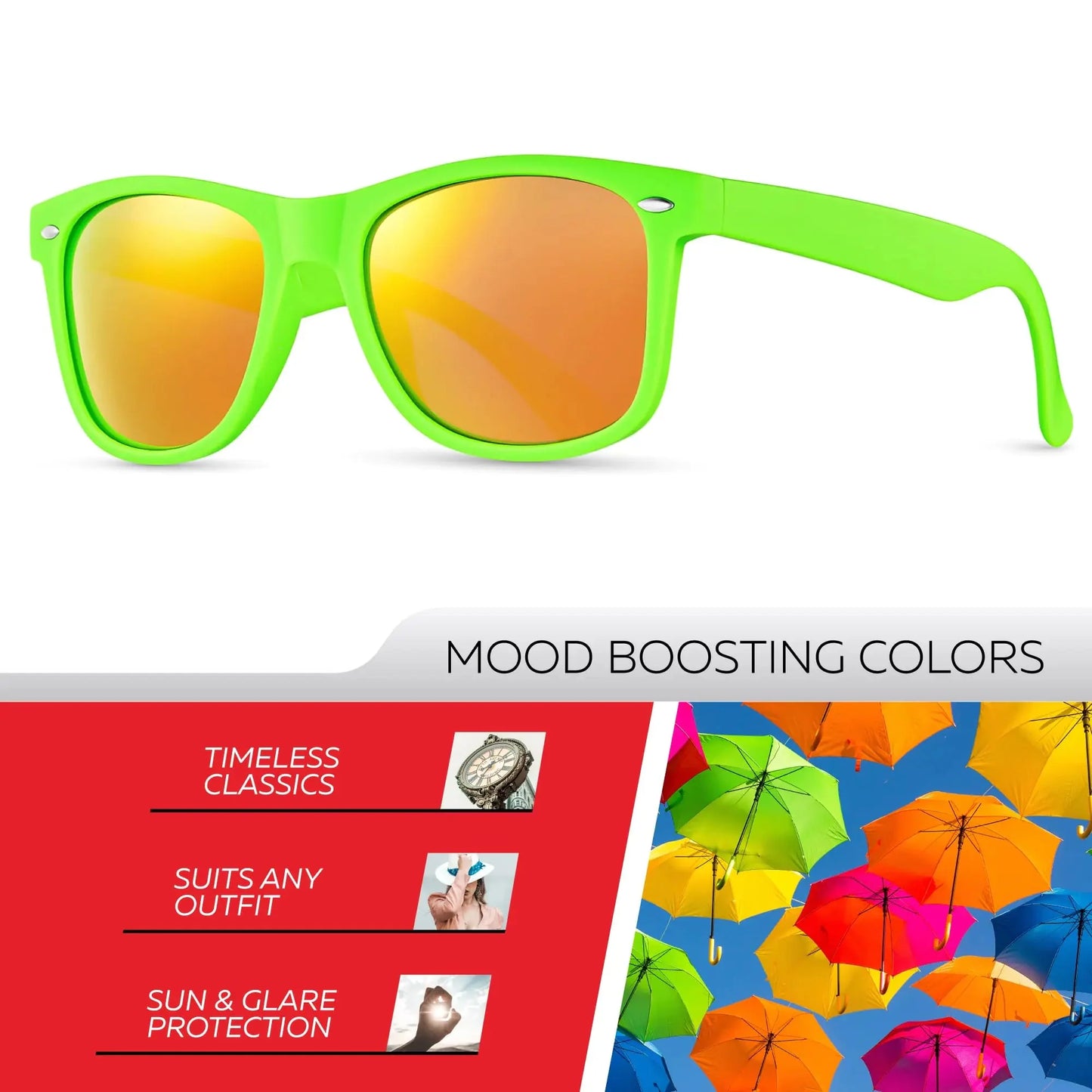 Retro Rewind Polarized Sunglasses for Men and Women - UV Protection Classic Sun Glasses Matte Lime Green | Revo Orange Anti Spier