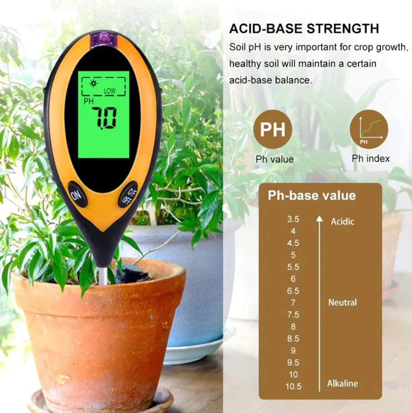 4 In 1 LCD Digital Soil Tester PH Water Moisture Temperature Sunlight Plant Test Anti Spier