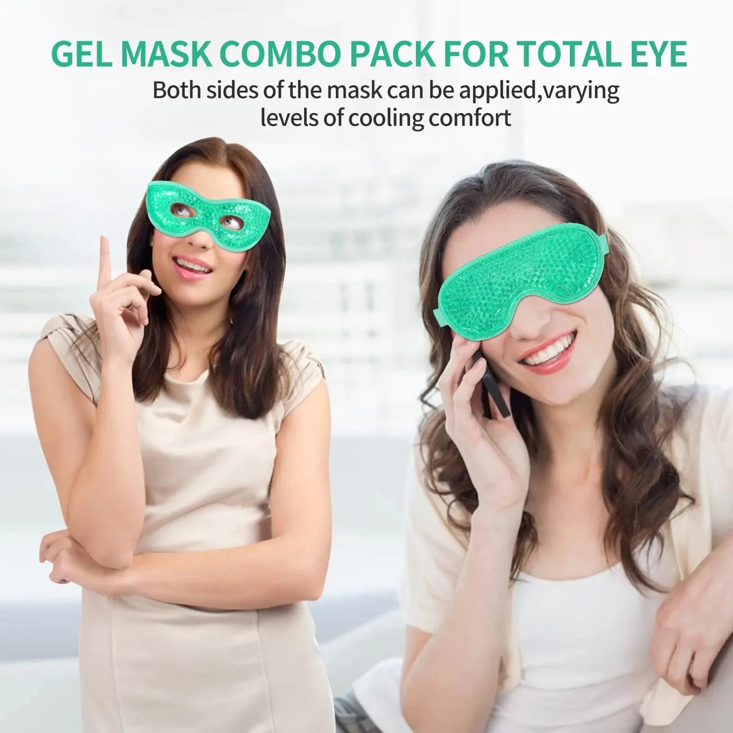 2PCS Gel Eye Mask Reusable Hot Cold Therapy Gel Bead Eye Mask for Puffiness /Dark Circles/Eye Bags /Dry Eyes/Headaches/Migraines/Stress Relief, Cooling Eye Mask Hot/Cold Compress Eye Mask (Green) Green Anti Spier