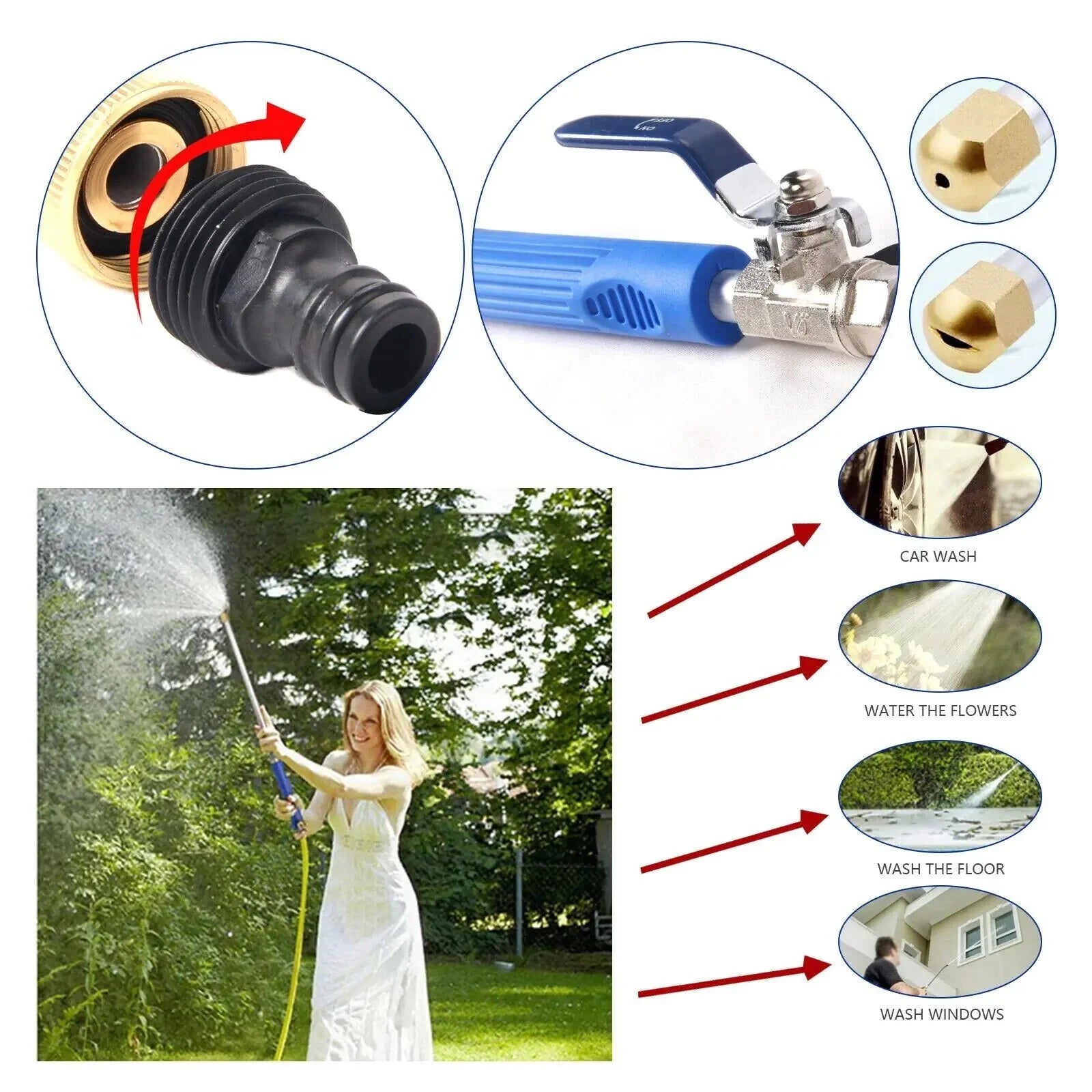 High Pressure Power Washer Water Spray Gun Nozzle Wand Attachment Garden Hose Anti Spier