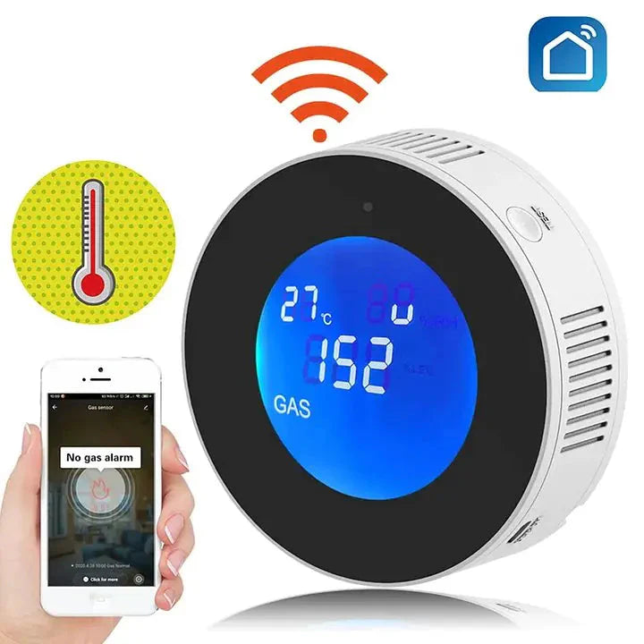 Wi-Fi Smart Natural Gas Detector - Digital LCD Temperature Display Gas Sensor for Home Kitchen Anti Spier