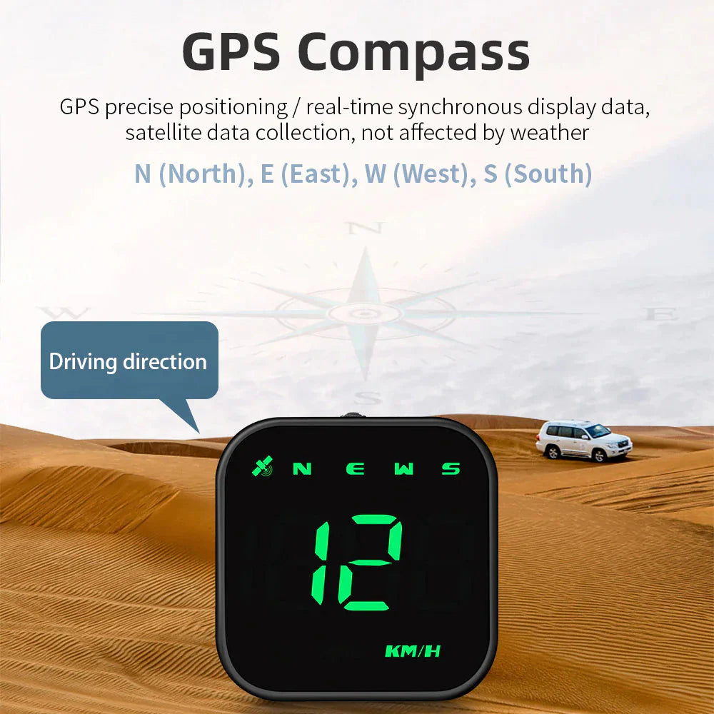 Digital Car HUD GPS Speedometer Head Up Display MPH KMH Compass Overspeed Alarm Anti Spier