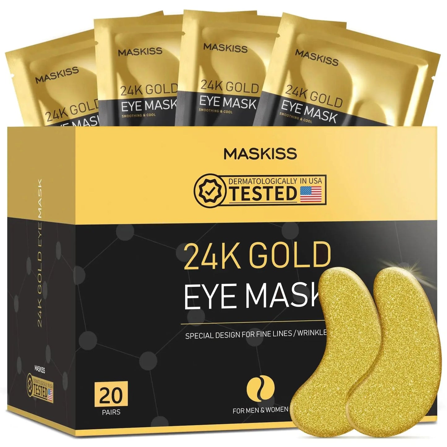 24k Gold Under Eye Patches (50 Pairs), eye mask, Collagen Skin Care Products, Eye Patches for Puffy Eyes, eye masks for dark circles and puffiness 1 Count (Pack of 50) Anti Spier