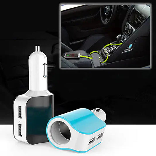 Twin Ports 3 In 1 USB Car Charger Black and White Anti Spier