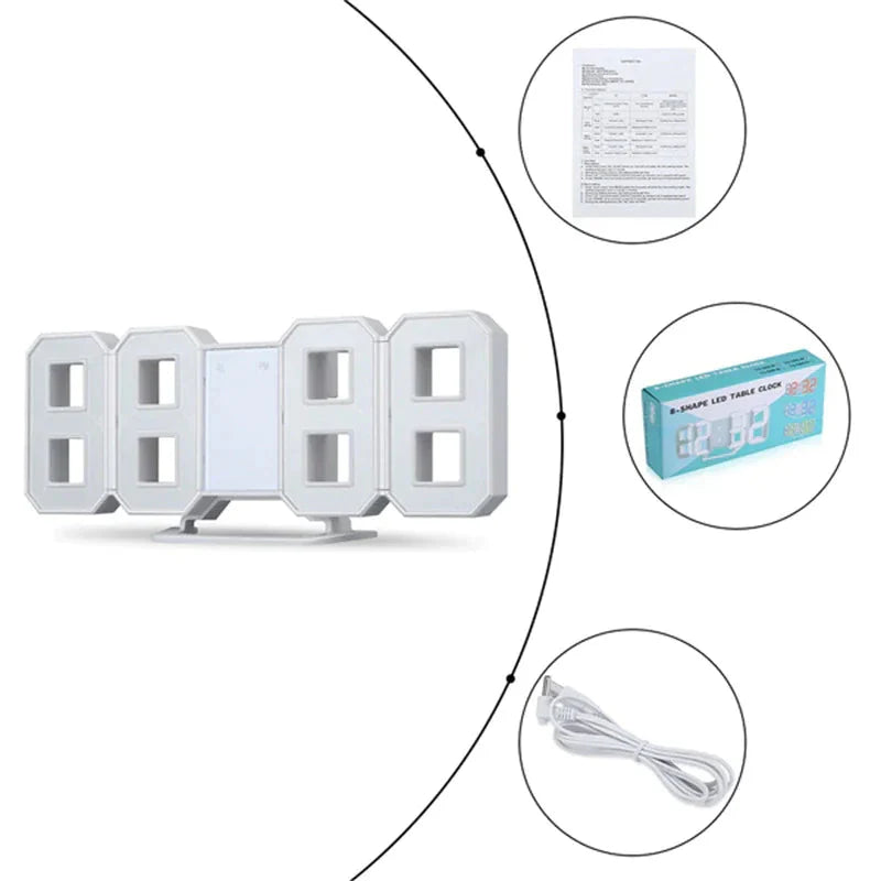 Digital 3D LED Big Wall Desk Alarm Clock Snooze 12/24 Hours Auto Brightness USB Anti Spier