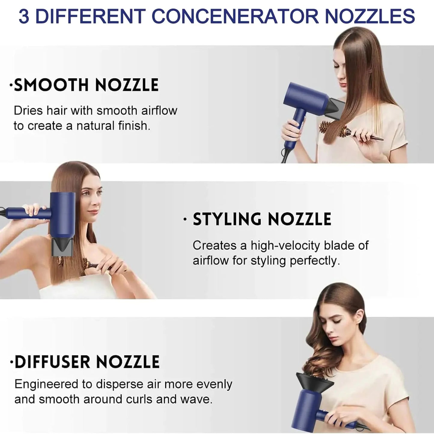 Slopehill Professional Ionic Hair Dryer, Powerful 1800W Fast Drying Low Noise Blow Dryer with 2 Concentrator Nozzle 1 Diffuser Attachments for Home Salon Travel (Prussian Blue) Prussian Blue Anti Spier