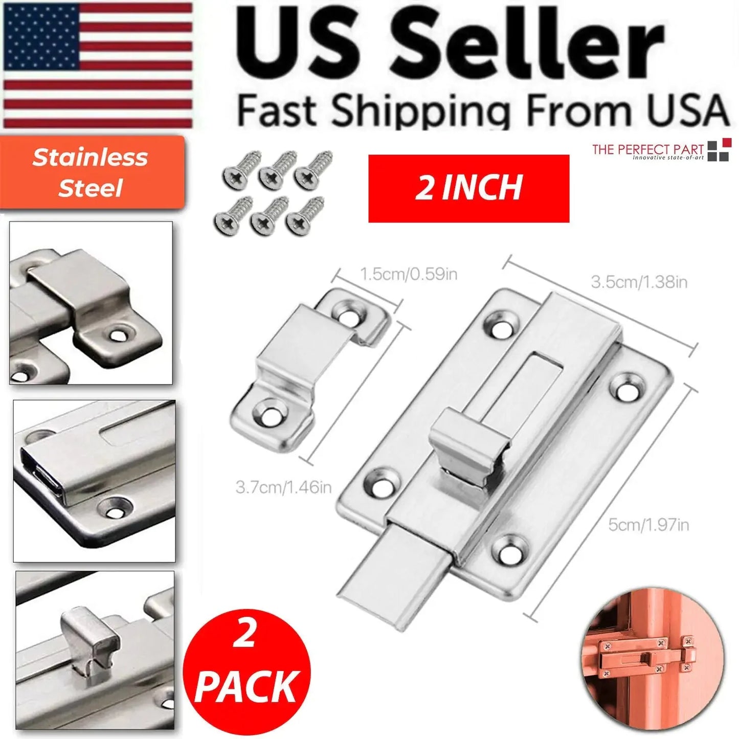 2Pcs Stainless Steel Latch Sliding Silver Doors Lock Keyless Door Bolt For Doors Anti Spier