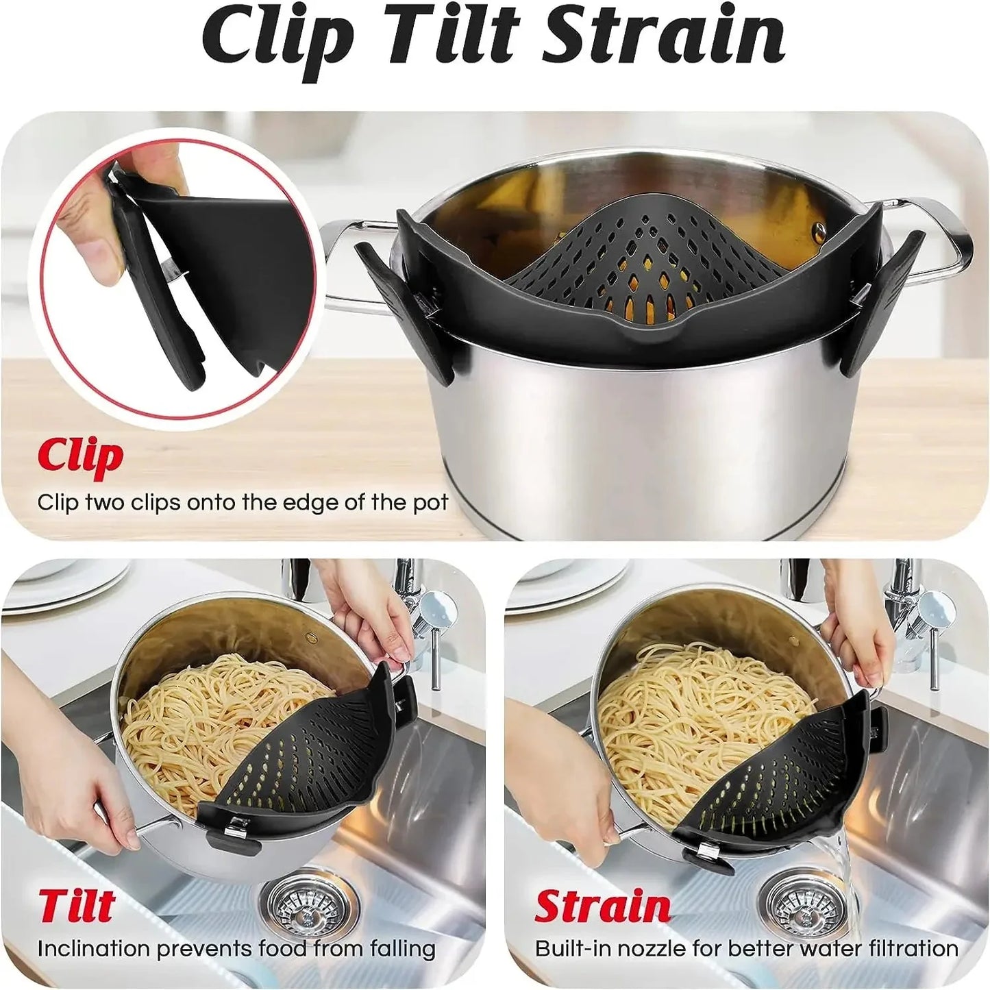 Multi-Functional Silicone Clip-On Strainer Anti Spier