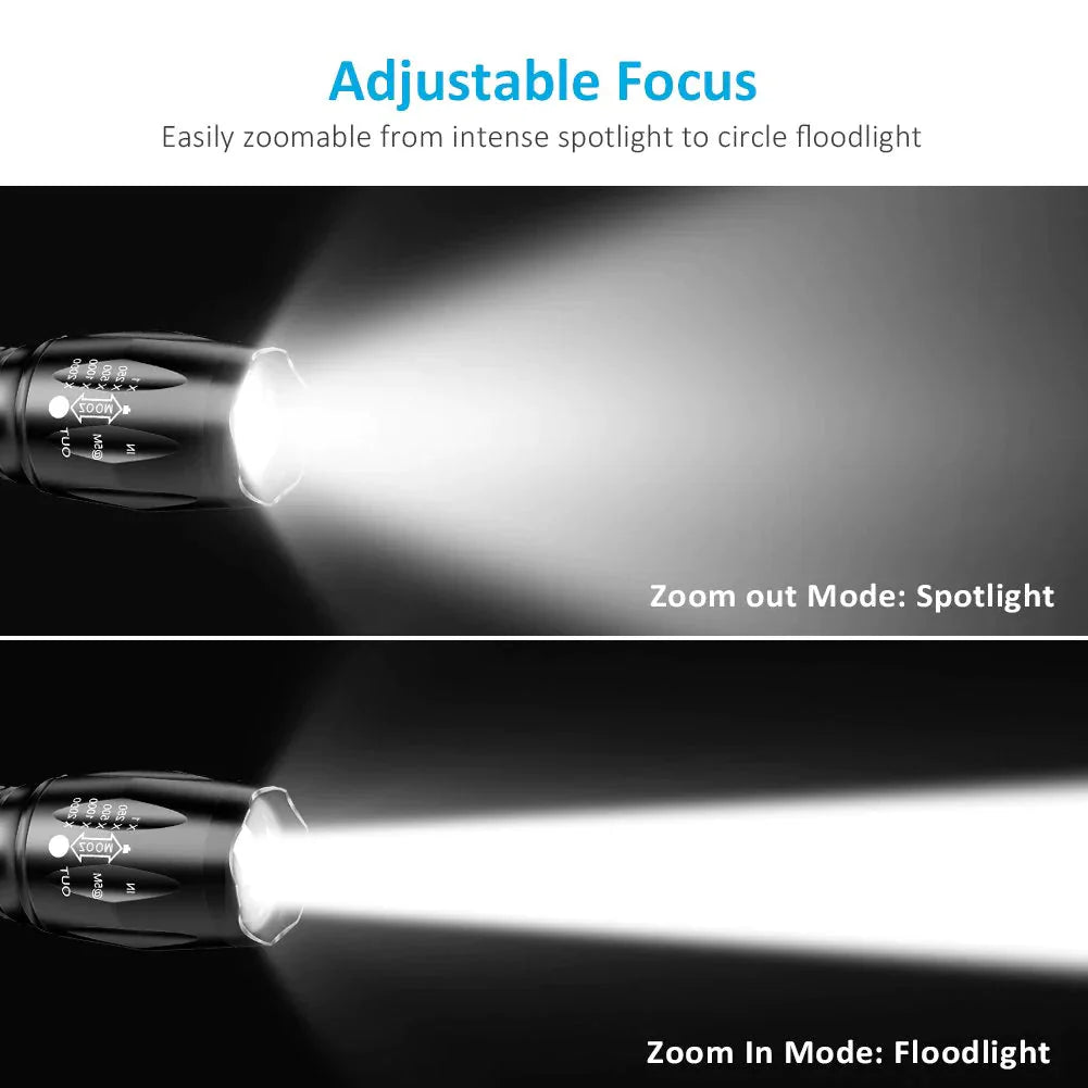 Super-Bright 90000LM LED Tactical Flashlight 5 Modes Zoomable Torch Searchlight Anti Spier