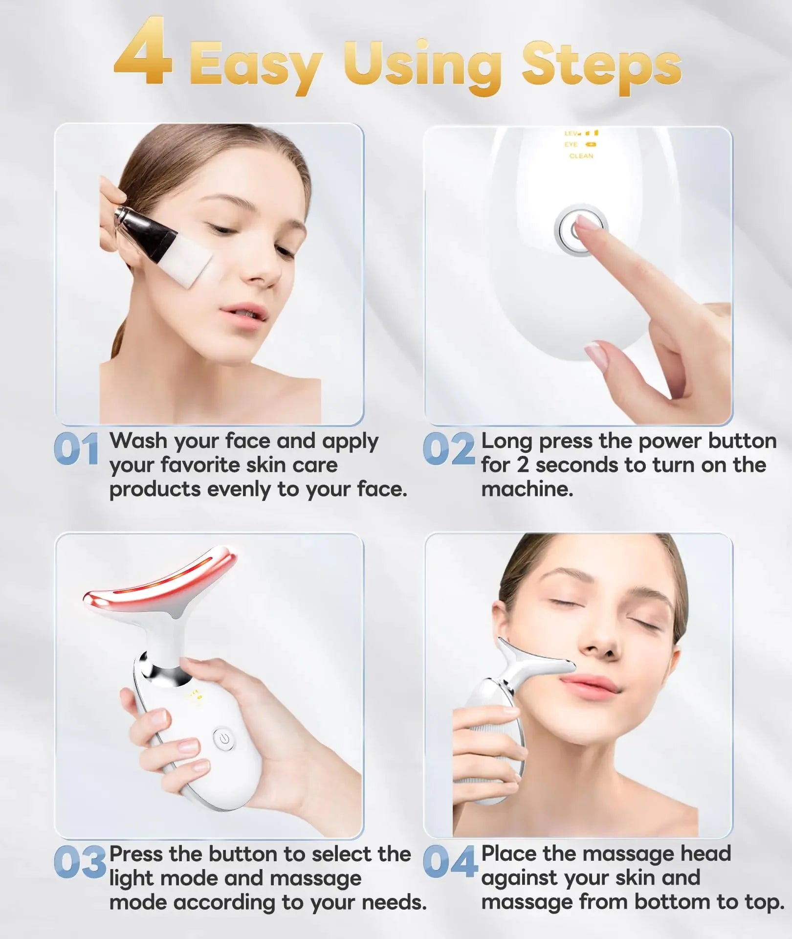 7 Color Light Based Multifunctional Facial Massager, Face Massager Tool for Skin Care at Home, Glossy White Anti Spier