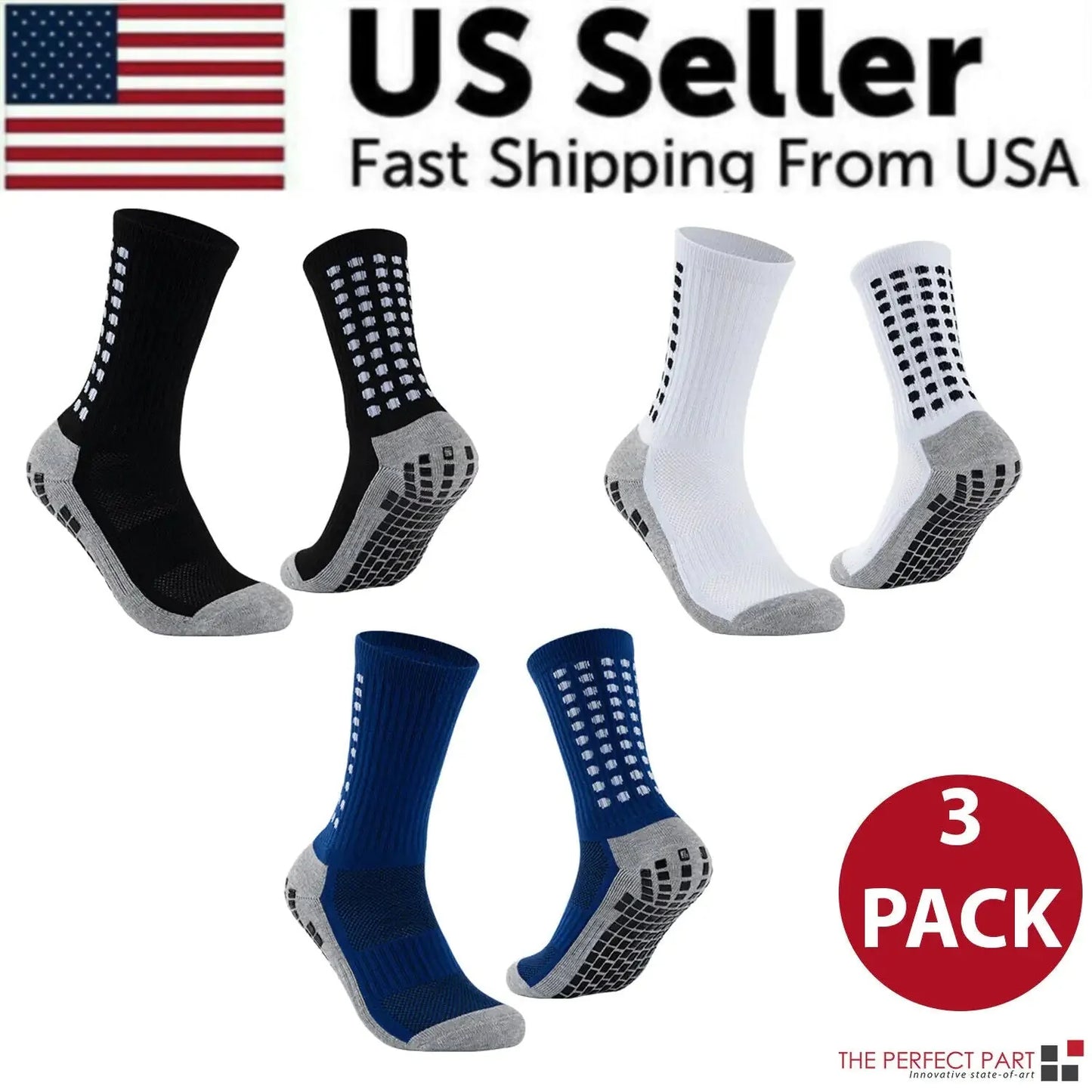 3 Pair Sport Socks Anti Slip W/ Grip Soccer Men Football Basketball Sock Premium Anti Spier