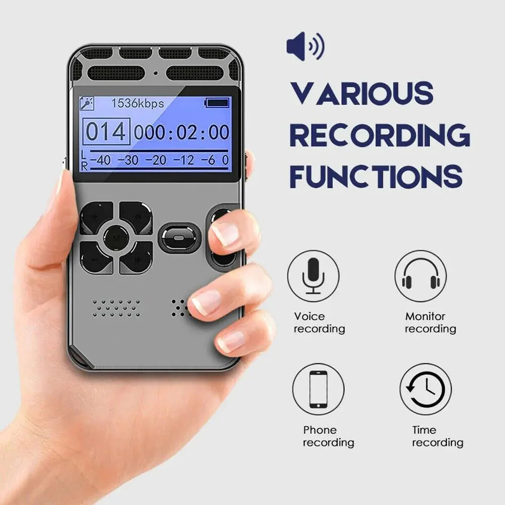64GB Rechargeable LCD Digital Audio Sound Voice Recorder Dictaphone MP3 Player Anti Spier