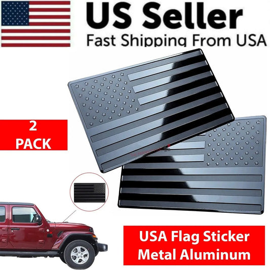 2PCS Metal USA Flag Sticker American Car Truck Decal Emblem Black Anti Spier
