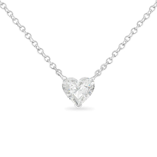 14k White Gold 1/4 Cttw Lab Grown Heart Shape Diamond Solitaire 18" Pendant Necklace (E-F Color, SI1-SI2 Clarity) - Anti Spier 
