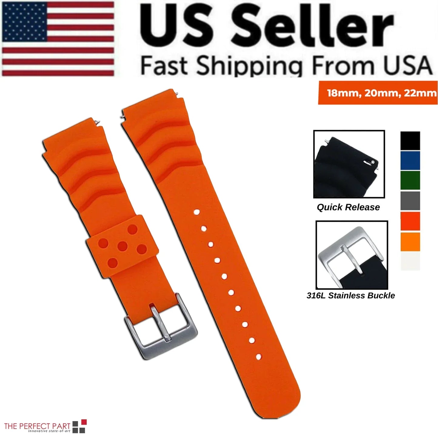 18mm 20mm 22mm Soft Silicone Watch Band Divers Replacement Strap Quick Release - Anti Spier 