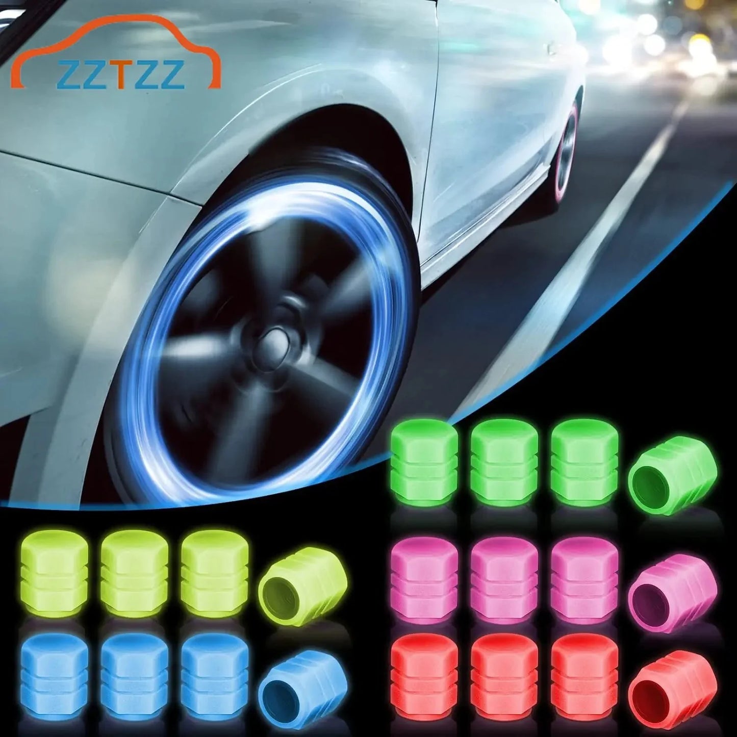 Glow in The Dark Tire Valve Caps Anti Spier