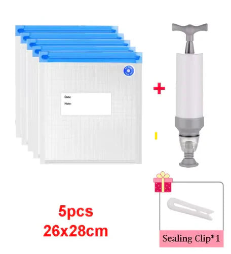 Reusable Vacuum Sealer Bag Kitchen Food Storage Zipper Bag Air Valve Pump Seal Vegetables Meat Snack Sealer Fresh Keeping Bag Anti Spier