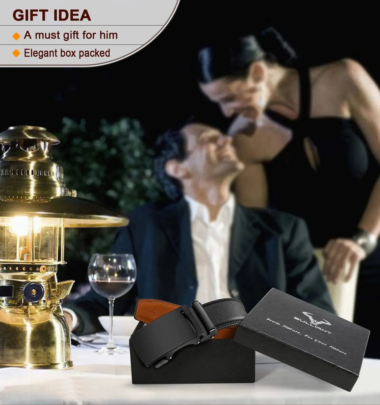 BULLIANT Men's Belt,Slide Ratchet Belt For Gift Men Dress Pant Shirt Oxfords,Trim To Fit Black847 44"-52"Waist Adjustable Anti Spier